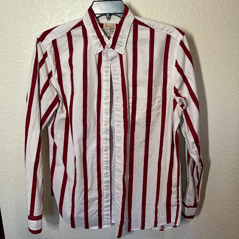 J Crew OCBD Red Pinstripe